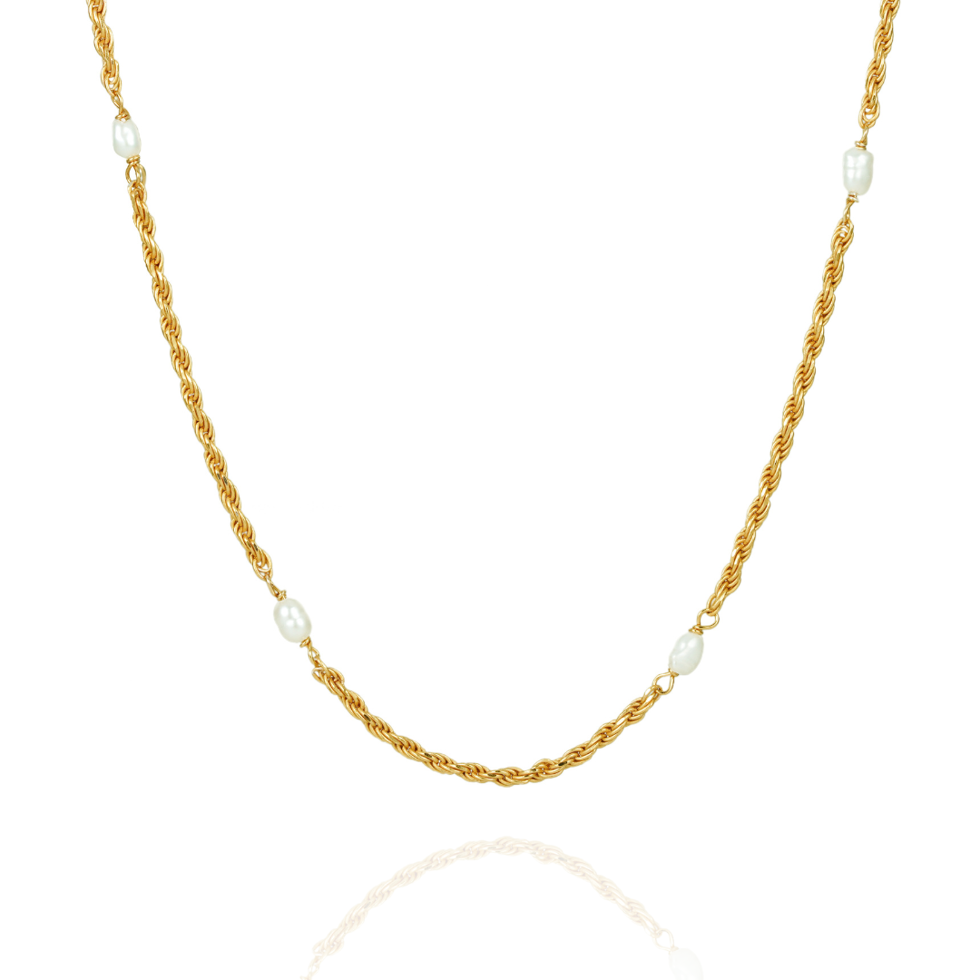 Pearl Rope Chain Necklace (Gold)