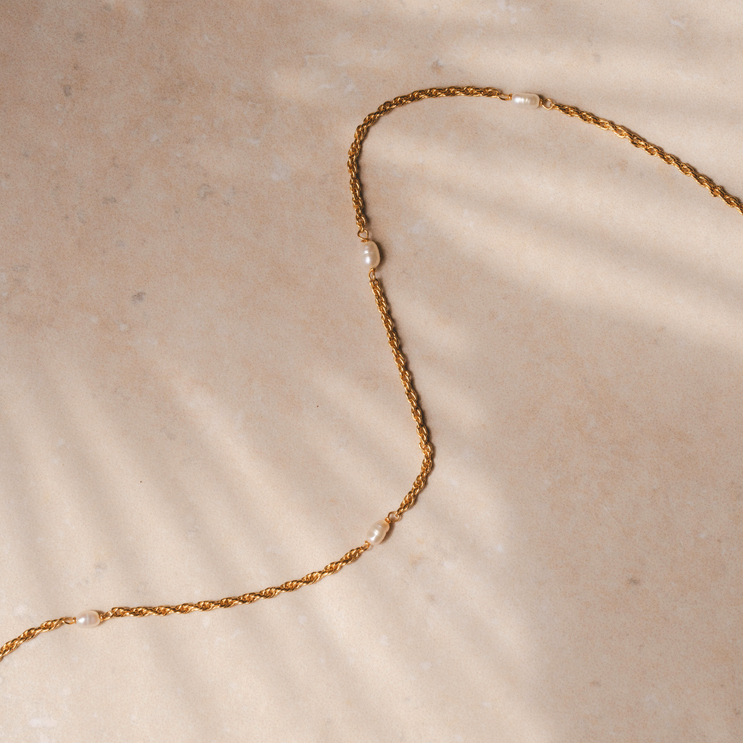 Pearl Rope Chain Necklace (Gold)