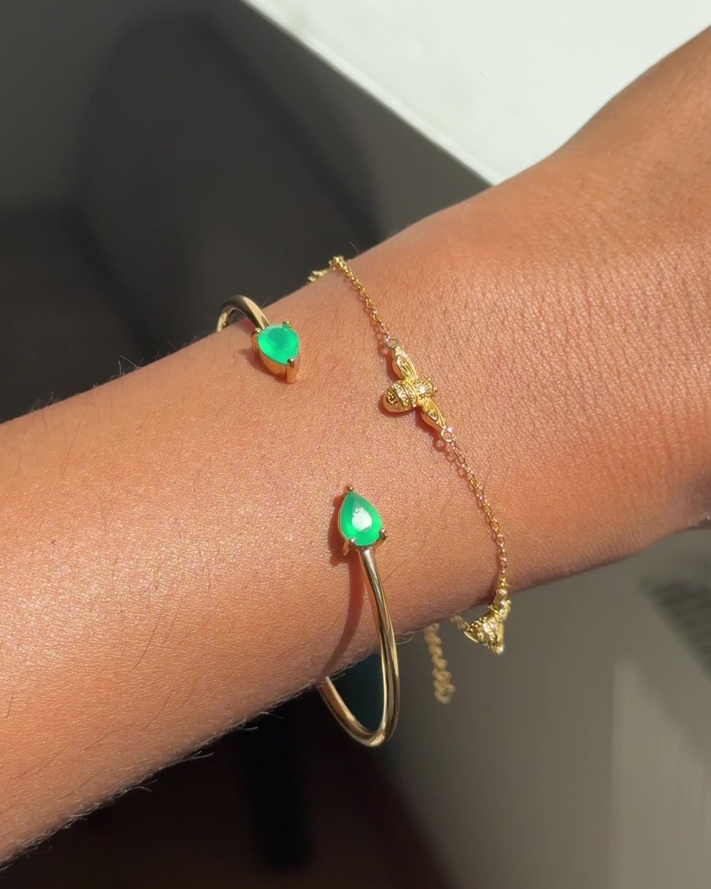 Green Onyx Teardrop Cuff Bangle Bracelet